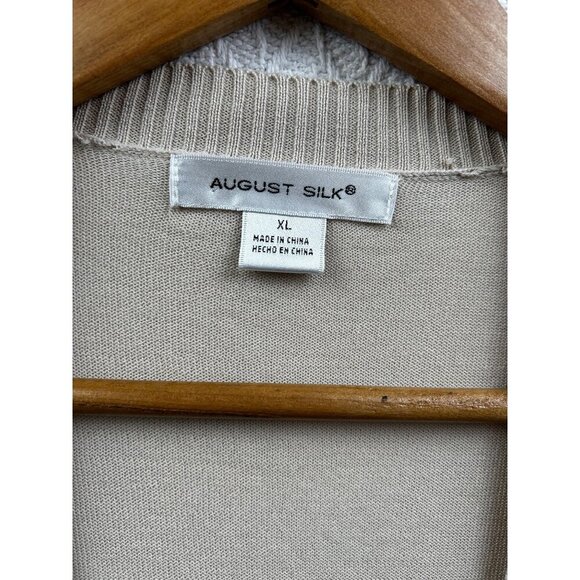 August Silk Beige Open Front Cardigan‎ Sweater XL Cotton & Viscose Blend Womens - Picture 3 of 4